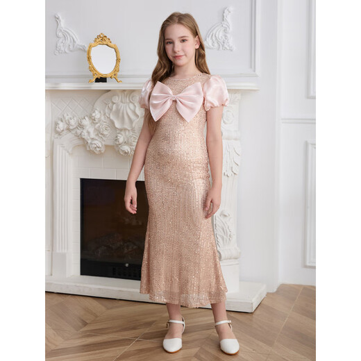 COLORFUL GEMS European and American children's evening dress girl catwalk performance flower girl wedding host champagne color champagne one size 9Y