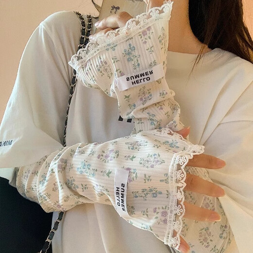 QUEEN TRIP small floral lace sun protection sleeves for women summer 2025 new loose sun protection ice sleeves arm protection trendy orchid