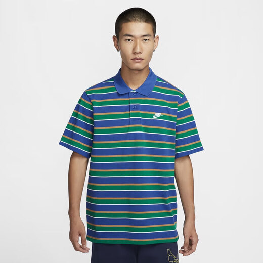 耐克（NIKE）T恤男装 2025夏季男子短袖翻领POLO衫透气休闲网球白色纯棉短袖男 FN3897-480 蓝色条纹 XL