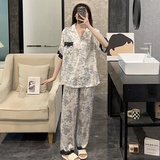 Pijama de seda de hielo modal para mujeres en verano conjunto de tres piezas de altura de manga corta seda nueva ropa de moda de verano de gran tamaño 3881-xing m