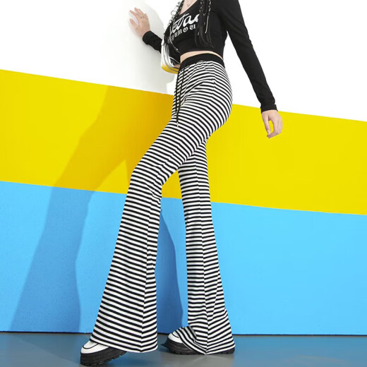 
2025 spring and summer drooping stripes loose casual micro-flare pants high waist wide-leg pants floor-sliding long pants women's trendy color [MY-686] L