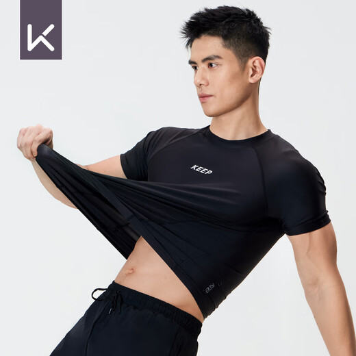 
Keep swimsuit men's hot spring short-sleeved solid color high-elastic swimsuit quick-drying surf suit 1291 black XL