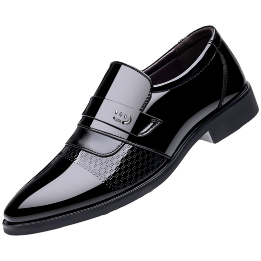 Fat Donglai business formal wear without shoelaces for feet work men's leather shoes dad flat men's leather shoes suit soft leather 9902 bright black 38
