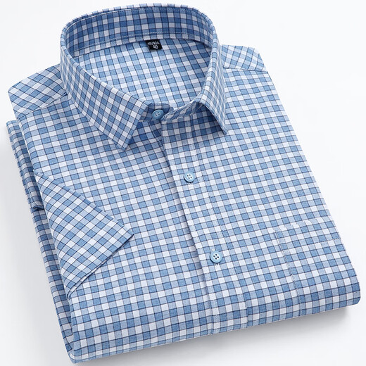 GY Yagel summer off-white pure cotton small plaid short-sleeved shirt for men casual half-sleeved lapel classic plaid F983 3XL 43