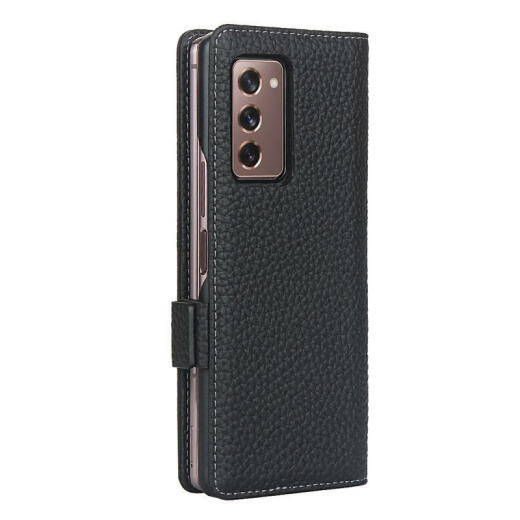 三星（SAMSUNG）【原装品质】Z Fold2手机壳5G真皮搭扣外套ZFold2钱包款galaxy防 黑色 三星Z Fold2