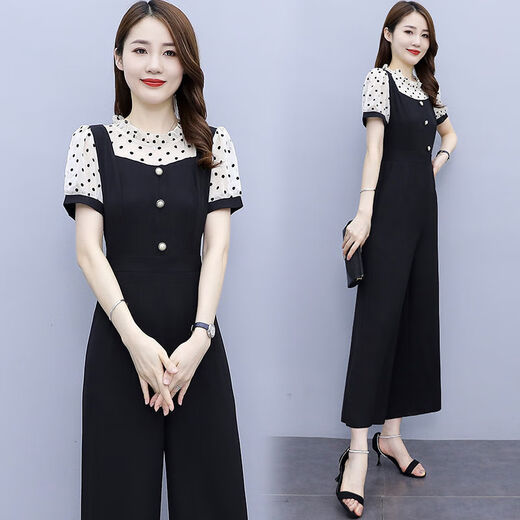 Pierre Cardin Cardin à manches courtes à manches courtes à manches larges pour les femmes 2025 Nouvelle combinaison tout-en-un de style Summer Summer [1098 #] Polka Dot Suit M Recommandé 95-105jin [Jin est égal à 0,5 kg]