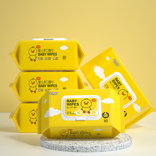 Little Yellow Duck Wet Wipes Baby Hand and Mouth Wipes with Cover Pure Water Formula Non-Alcoholic Large Pack 40 Draws 3 Packs