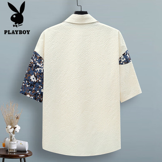 
Playboy (PLAYBOY) bubble ice-sensing short-sleeved shirt for men in summer thin quick-drying cool-sensing teenager color-blocking work shirt jacket Flagship official boutique] LH-TZ686 top beige M