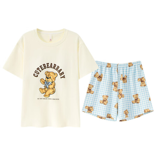 [纯棉]睡衣女夏季套头短袖短裤休闲款家居服套装可外穿女cker CKE-W6172A L