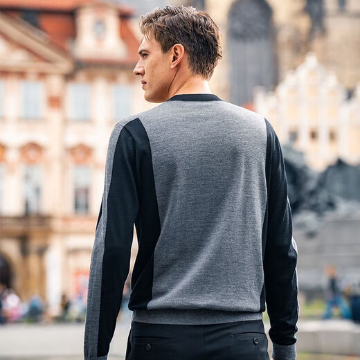 Mr. BU [Haare T] Mr. Bu 2024 Herbst Herren runder Nackenpullover Farbbündel Wolle Casual Pt15565 Galaxy Grey S