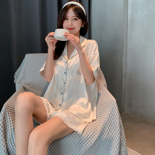 2025新款睡衣女款春夏季冰丝短袖短裤夏天仿真丝绸家居服套装 G724 M 身高160左右，体重80-100斤