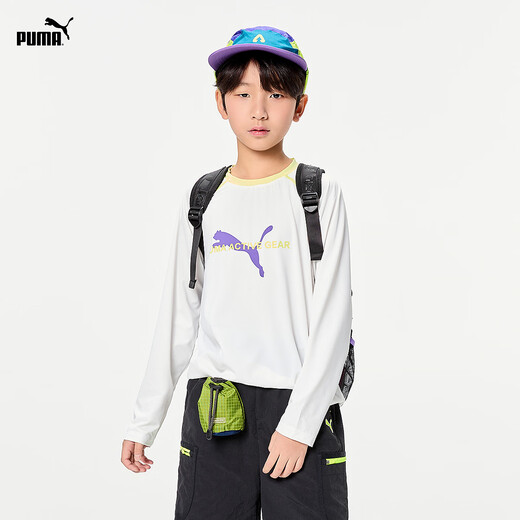 PUMA official authentic new children's summer long-sleeved T-shirt moisture-absorbent, quick-drying, breathable and comfortable, original white 10101 110