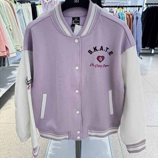 361 sports jacket women's baseball uniform 25 spring and autumn flight jacket tops student sportswear open-clad sweatshirt women's clothing feather white XS