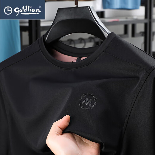 
Jinli Lai Silky Short Sleeve T-shirt for Men's Summer Thin Style Breathable Silk Round Neck Casual Sports Top T-shirt D13601 Black XL 175