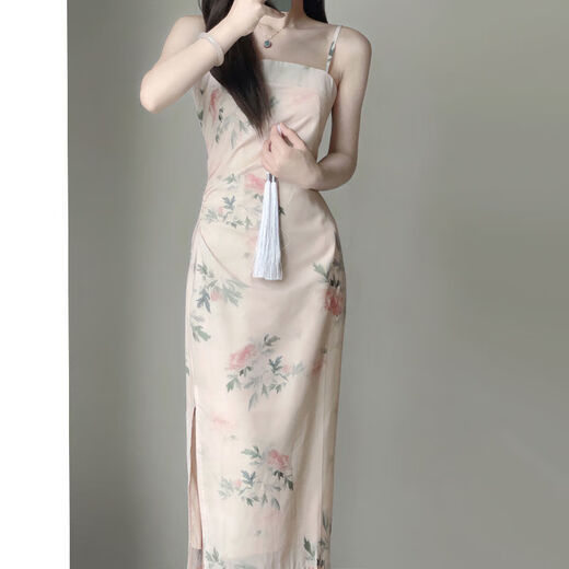 锦人初新中式复古国风吊带连衣裙两件套装温柔显瘦长裙夏新款2025小个子 9273开衫 M