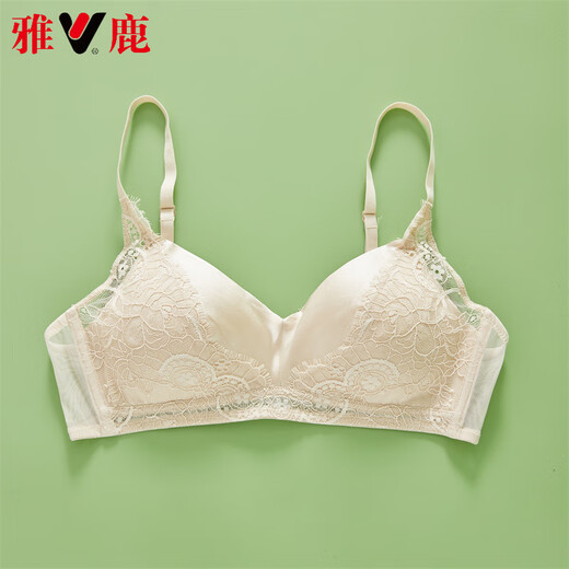 雅鹿高档真丝缎面三角杯文胸罩女桑蚕丝性感蕾丝聚拢舒适内衣无钢圈薄 焦糖色 M