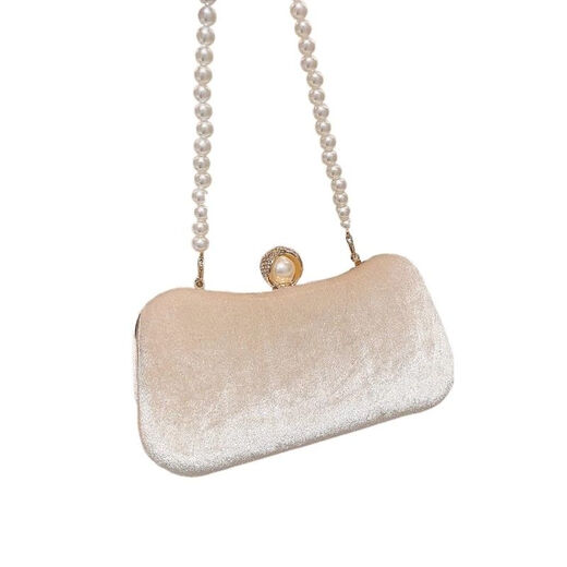 Kuqi Kangaroo (KUQIDAISHU) Celebrity Dinner Clutch Banquet Small Bag Matching Dress Bag Portable Pearl Bag Retro Cheongsam Women's Bag Pearl Head Apricot (Pearl Hand Chain + O-shaped Diagonal