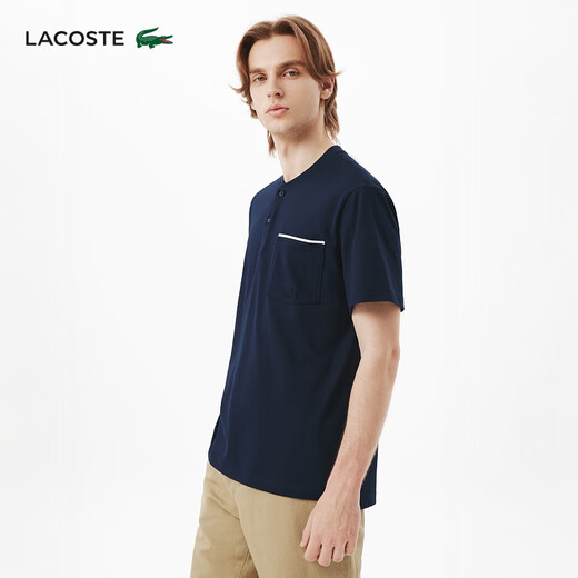 LACOSTE法国鳄鱼男装25春夏新款时尚简约亨利领短袖T恤|TH7022 166/藏青色 L 5