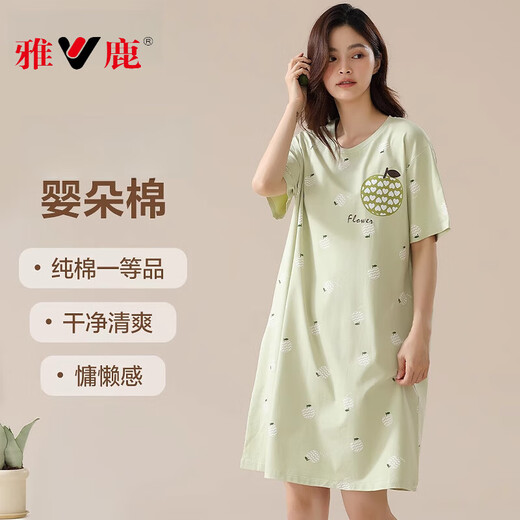雅鹿睡裙夏季女纯棉短袖可爱卡通睡衣女夏天宽松透气女士家居服 15604 M 160 (90-110斤)