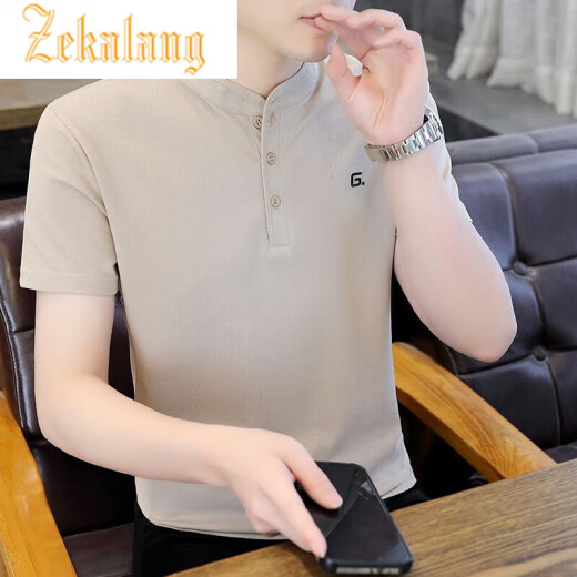 泽卡狼（ZEKALANG）2025新款珠地棉polo衫男夏季高端简约立领短袖t恤白色亨利衫 绿色 XL