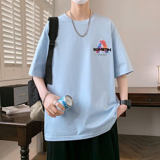 HUALIN FASHION潮流重磅短袖恤男2025新款夏季宽松大码男士半袖衫美式复古体恤 W733黑色 M