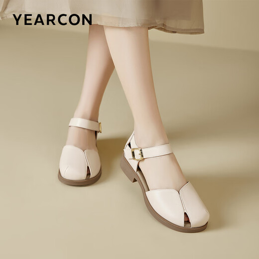 Zapatos de cuero yierkang zapatos de mujer versátiles versátiles de mujer Sandalias de correa de suela suave 28070W beige 36