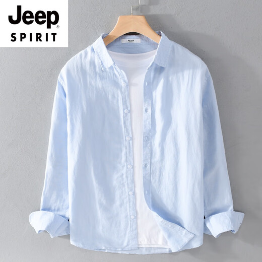 Jeep Spirit Cotton Leinen lässige Feste Farbe Großgröße Pendler Hemd Langarm Männer und Frauen Gleiche Hemd modische und vielseitige äußere Top White 9926 m Gewicht 1220