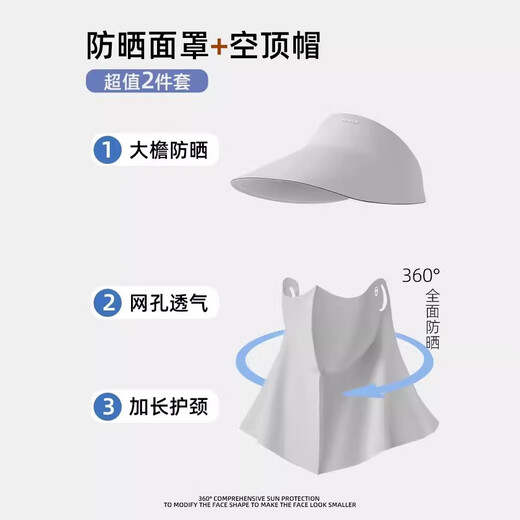 Memaru full face sunscreen mask facekini women's anti-UV summer ice silk seamless sunshade hat mask neck protector 1# dark gray hat + mask