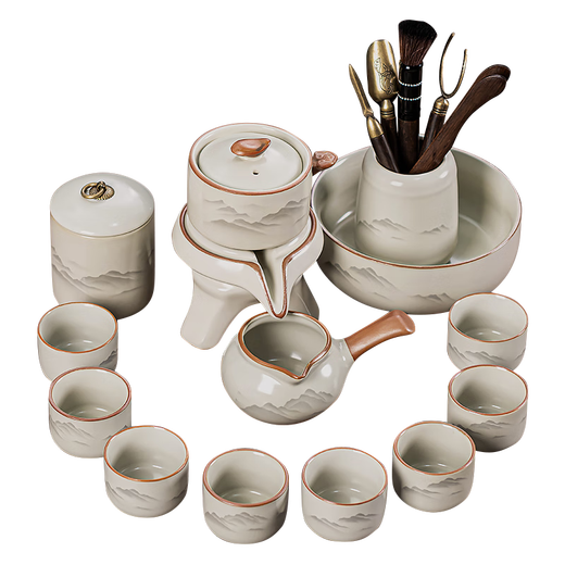 Zhengyang Ru kiln automatic tea set set for home use complete set of lazy anti-scalding all-in-one stone grinding rotating tea maker office gift Huang Ru/automatic (Yunhai) + six cups + tea ceremony