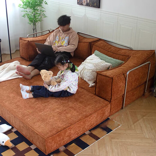 峎尔良布艺沙发床复古可折叠两用沙发中古风客厅卧室家用双三人模块沙发 黑色超纤皮1.5米