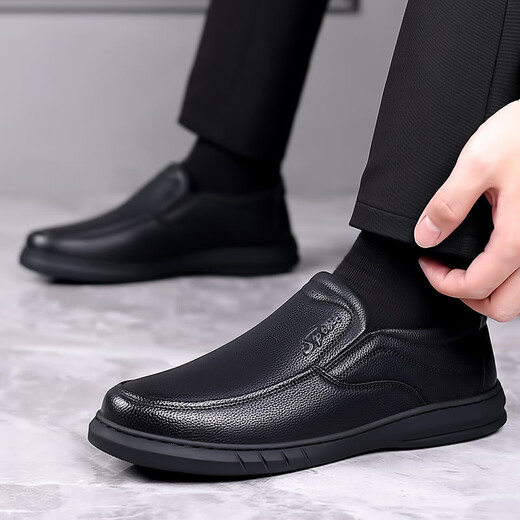Yierkang Prince 2025 Neue Top-Layer Cowhide Herren-Single-Schuhe Douyin Quelle Echte Lederschuhe Weiche Gesicht mittleren und älteren Vaters Schuhe Wenzhou Lederschuhe-Ls6627 Schwarz Schnüre 38