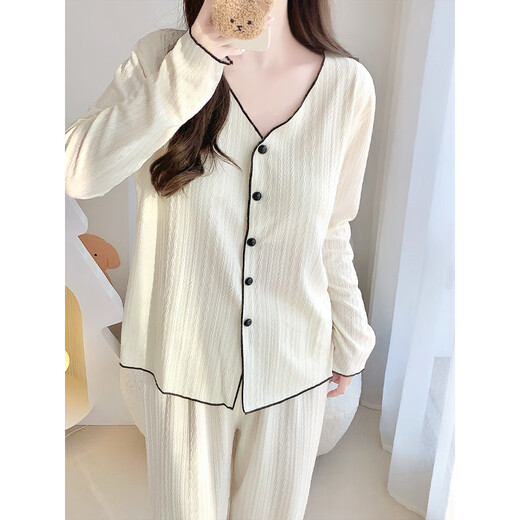 Yamulan Xiaoxiangfeng Apricot Pajamas de algodón puro para mujeres en primavera y otoño 2025 Nuevo estilo con almohadilla de cofre Conjunto de mangas largas integradas ym9921-negras (con almohadilla de cofre) M [sugerido 75-90Jin [Jin equivale a 0.5 kg]]]