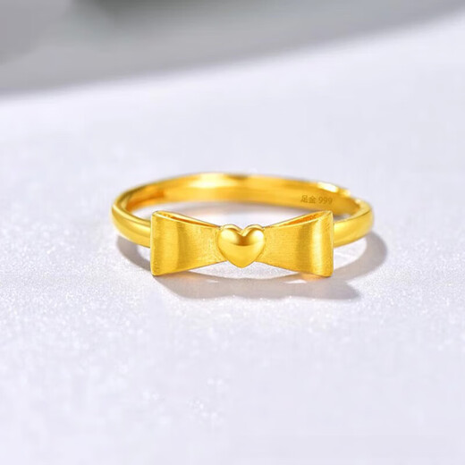 Taijufu pure gold-covered silver-covered gold bow-knot love ring, exquisite and personalized light luxury bow-knot open ring Gold-covered silver-covered love bow-knot ring with adjustable opening