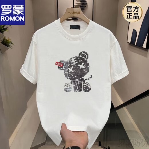 ROMON round neck short-sleeved T-shirt for men 2025 new summer cotton t-shirt loose half-sleeved top men's new product V691 black S