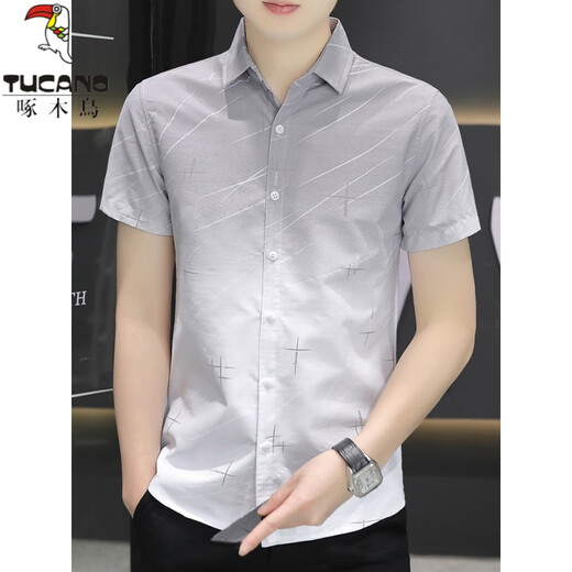 
Woodpecker (TUCANO) summer new short-sleeved shirt men's business casual shirt youth gradient top men's half-sleeved square neck shirt HT844 khaki 4XL 168-179Jin[Jin equals 0.5 kg]