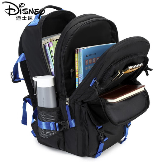 Disney Junior High School School Bag Boys 2025 Nuevo estudiante de la escuela primaria Mochila Grado 3, 4, 5 y 6 Campus Boys Shoulder Liel Capacidad 12045 Set actualizado Cool Black + Sneakers de 6 piezas