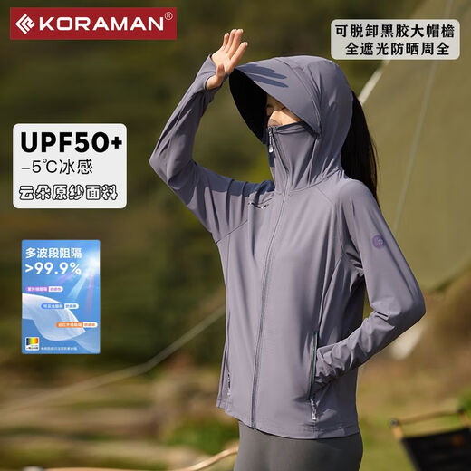Koraman Outdoor Sonnenschutzkleidung für Frauen atmungsaktiv und elastischer schlanker Sport Windbreaker männlicher Internet Promi KR9905 Hellgrau (weiblich) Vinylhut Brim m