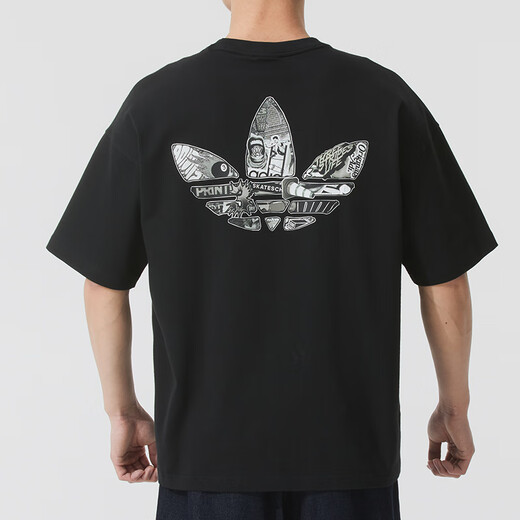 Adidas (adidas) Clover kurzärmeliges Herren-T-Shirt 2025 Herbst neu Laufen Training Sport atmungsaktiv lässig Rundhals-T-Shirt JN1669/schwarz/gedrucktes Logo S auf der Rückseite