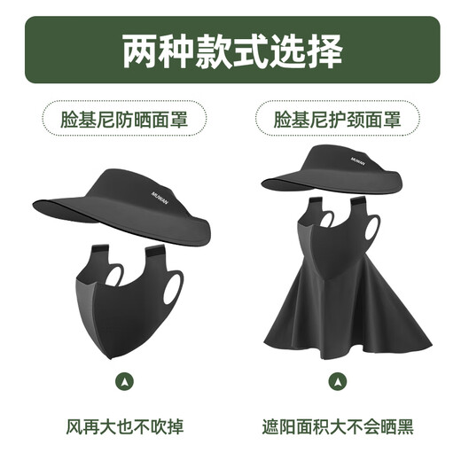 目丸空顶防晒帽女夏季全脸防紫外线骑行遮阳帽男面罩一体无痕冰丝口罩 漫暮黑一全脸短款（礼盒二合一）
