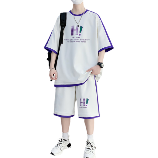 蕴印青少年夏季新款运动套装12-15岁男孩学生短袖t恤大童冰丝短裤衣服 9926米色套装 3XL 约155-170斤可穿