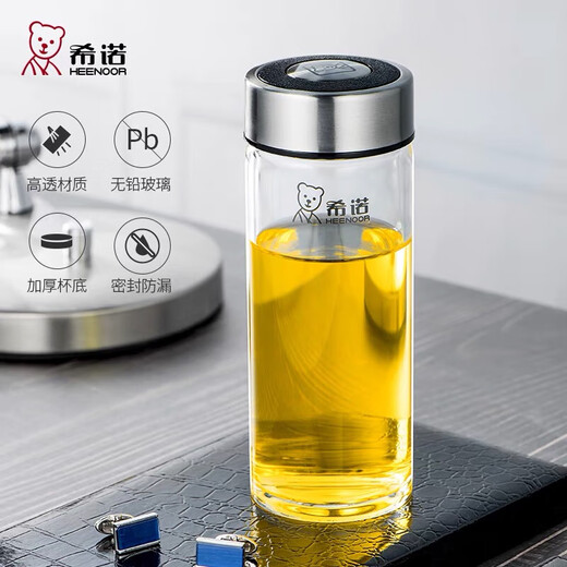 Xino einschichtiges Glas verdickter Business-Auto-Wasserbecher neue tragbare hitzebeständige transparente Teetasse für Herren xn6191-410 ml neuer Bärendeckel mit Filter