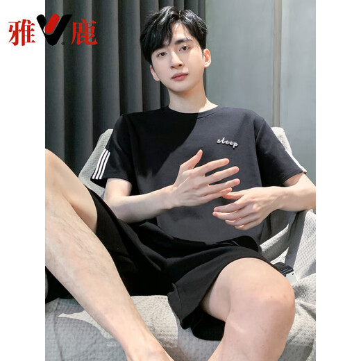 雅鹿男士睡衣男夏季短袖纯棉男款夏天薄2025新款男生大码家居服 HDE-9928 L 男