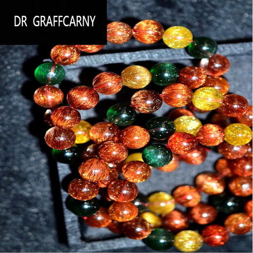 DR GRAFFCARNY天然彩发晶手链 福禄寿水晶手串金发晶红绿顺发猫眼父母长辈男女 浅绿色 H3271  105毫米