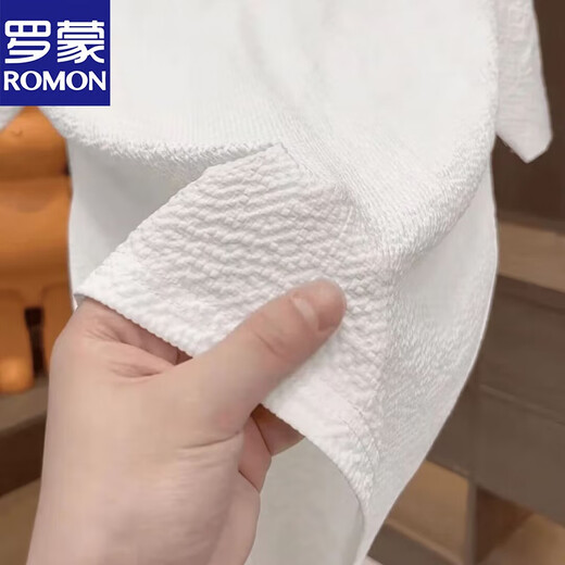 Romon (Romon) 2025 Neues T-Shirt für Männer im Sommer leichter Luxus, vielseitiger runder Hals Cooler, hochwertiger trendiger halbärmeliger Eisseide-Hemd 1105 Weiße leichte Luxus-Textur XL 125-145jin [Jin entspricht 0,5 kg]