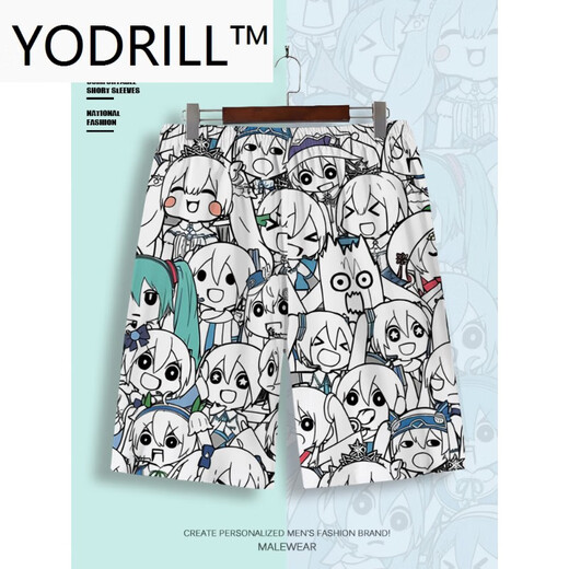 Mikeshan new cartoon printed cartoon peripherals same shorts men's casual 2D pain clothes five-point pants large size beach pants white k shorts 854 8XL 265-290Jin [Jin equals 0.5 kg]