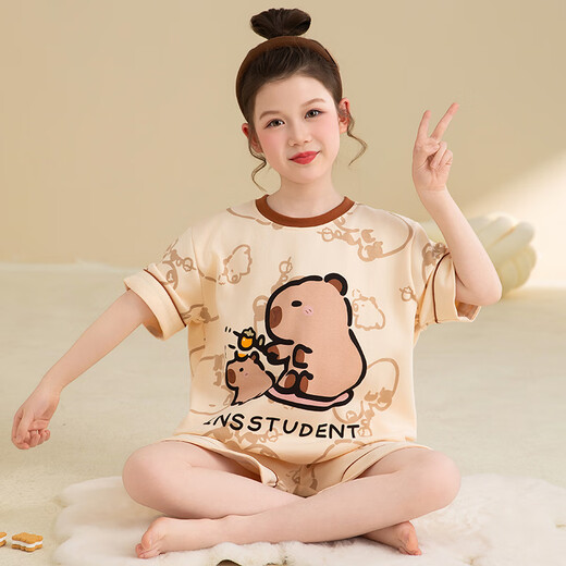 诗茹梦儿童卡通睡衣女孩女童薄款短袖套装宝宝夏季夏天家居服纯棉中大童 TN#826【卡通套装】 均码 童8码 100-110CM 30-40斤