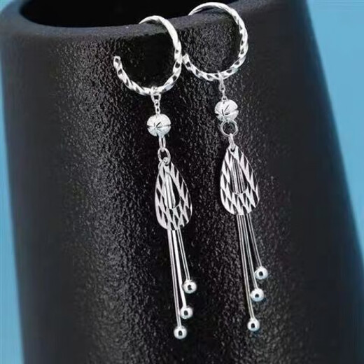 OFK Hong Kong Silver 9999 Sterling Silver Earrings Feminine and Versatile Water Drop Long Tassel Silver Earrings Hypoallergenic Sterling Silver Transfer Bead Water Drop Earrings 6.78g