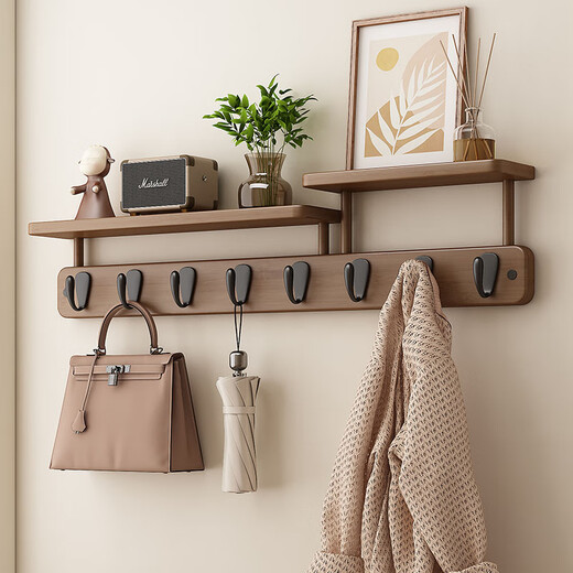 Chujun clothes hanger, wall hanging hat, scarf, clothes hook, entrance door, entrance hall, no punching solid wood, laminate upgrade, 8 hooks, strong load-bearing solid wood
