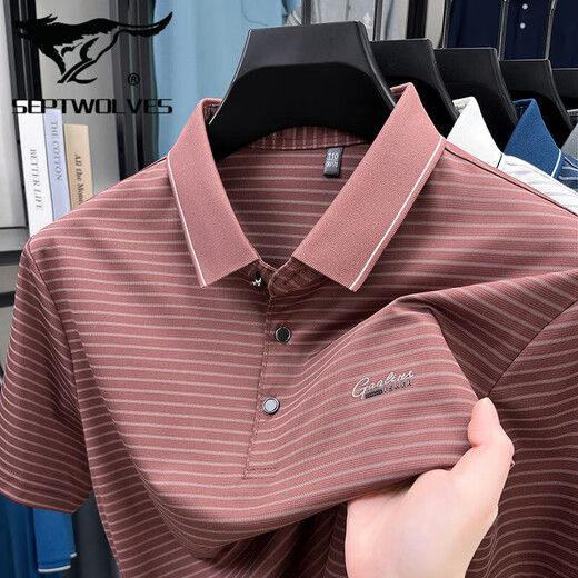 Seven Wolves summer new high-end elastic polo shirt middle-aged men's T-shirt loose stripes breathable thin cool short-sleeved men 9922/white 4XL 190190-205Jin[Jin equals 0.5 kg]