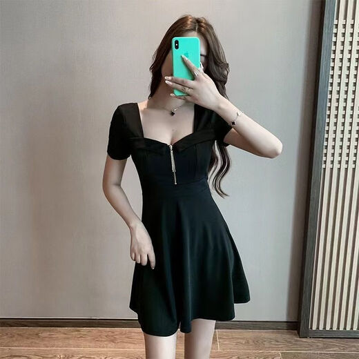 乐僖贝俫夜店连衣裙气质女神范收腰显瘦裙子 黑色 L 100-115